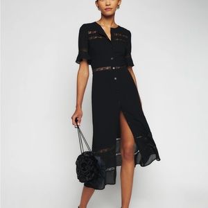 Reformation Woodson Lace Midi Dress in Black NWT Size 2